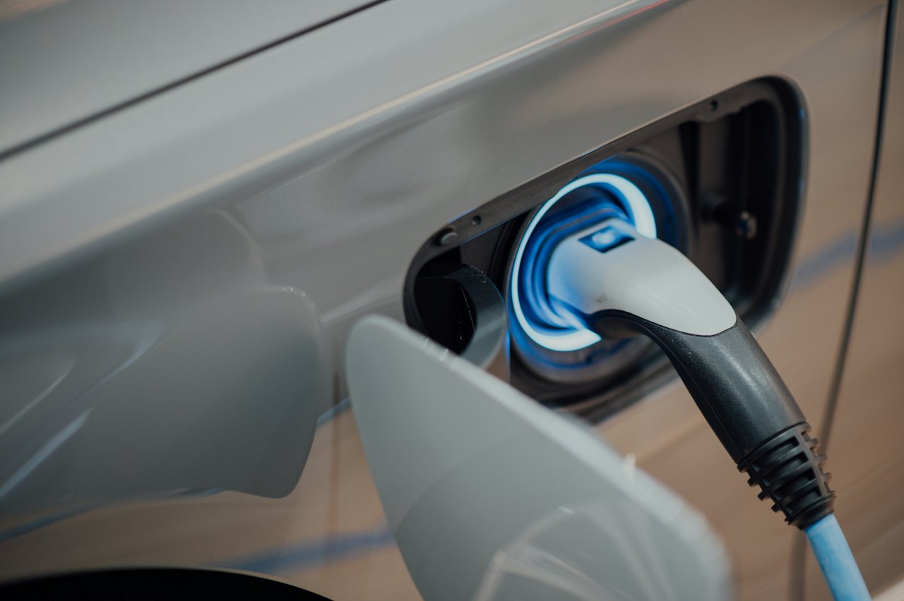 Electric vehicle charging port close-up